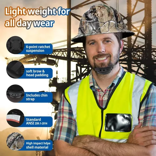 Miniatura 4 de Casco de seguridad OSHA de ala completa, casco de seguridad duradero y ligero de fibra de carbono, equipo de protección de suspensión de trinquete