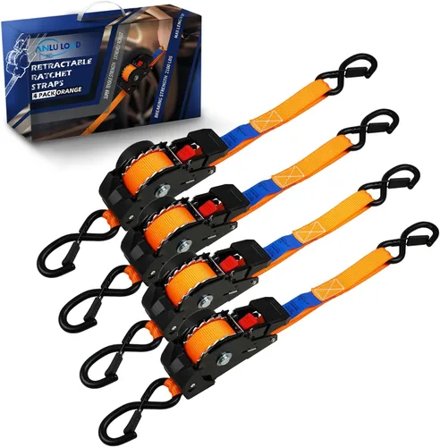 Miniatura 7 de ANLULOAD - Correa de trinquete retráctil (1 pulgada x 9.8 pies), correa de amarre de trinquete para motocicletas, barcos, cuatrimotos, Utvs.W.L.L