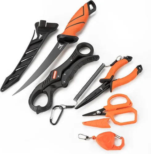 Miniatura 8 de KastKing SteelStream - Juego de herramientas de pesca de 6 piezas, alicates de pesca resistentes a la corrosión con cordón, cuchillo de filete