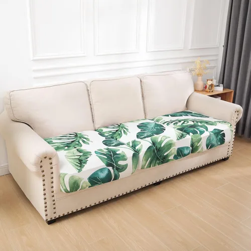 Miniatura 5 de hyha Fundas de cojín impresas para sofá, fundas de sofá con estampado floral lavables para sofá de 3 cojines, fundas elásticas para cojines de Verde