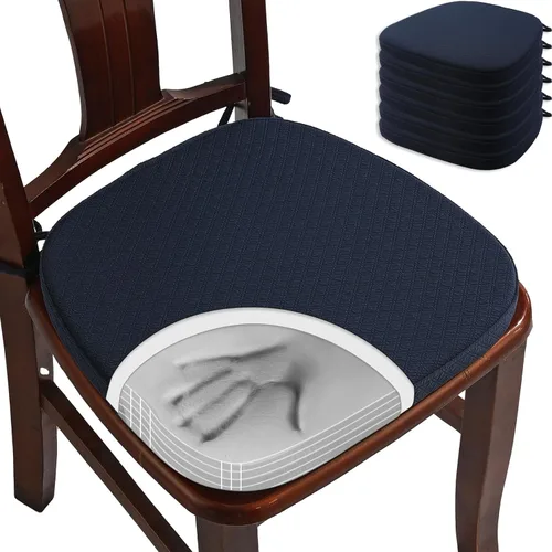 Miniatura 11 de BUYUE Cojines de Espuma Viscoelástica de Lujo para Sillas, Paquete de 6, Jacquard 16" en Forma de U, Cojines Cómodos para Sillas de Comedor, Borgoña
