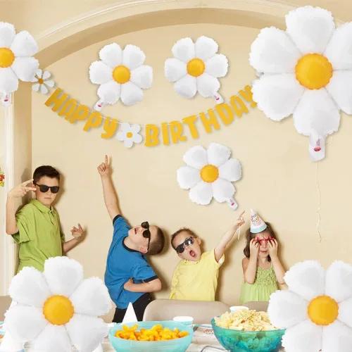 Miniatura 5 de Juego de 10 globos de margarita, pancartas de decoración de ducha, decoraciones de feliz cumpleaños, banderines de fieltro para niñas y niños