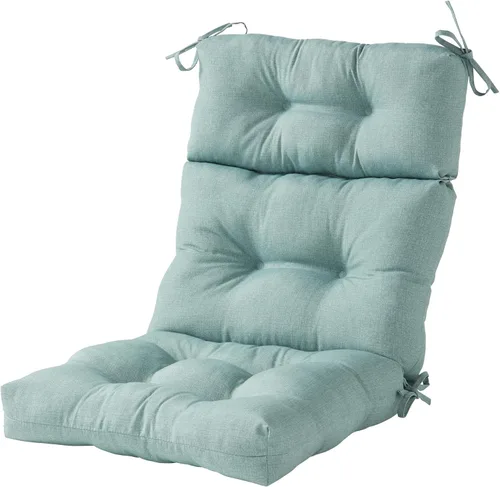 Miniatura 16 de Cojines para silla de respaldo alto para exteriores, diseño de asiento y respaldo con bisagras de una pieza, reversibles con 4 lazos, tela