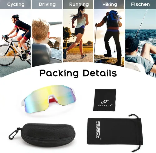 Miniatura 7 de FEISEDY Gafas de sol deportivas para hombres, mujeres y adolescentes - Béisbol, ciclismo, ciclismo UV400 protección B2388 002-blanco Glod