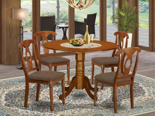 Miniatura 2 de East West Furniture DLNA5-SBR-C - Juego de mesa y sillas de cocina de 5 piezas, incluye una mesa de comedor redonda con gotas y 4 sillas tapizadas