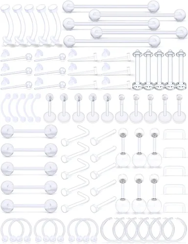 Cisyozi 92 piezas de plástico transparente para cirugía, trabajo, deporte, 16G 14G, bioflex, labio, ceja, vientre, ombligo, tabique, nariz, pezón,