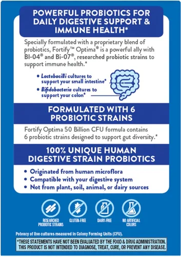 Miniatura 9 de Nature's Way Fortify Optima 50 mil millones de probióticos diarios, 50 mil millones de cultivos vivos, 6 cepas probióticas, apoya la salud digestiva
