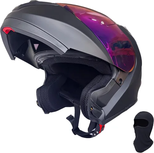 KRN Casco de motocicleta modular reversible para adultos - Casco de calle aprobado por DOT, para carreras y con visor colorido y pasamontañas -