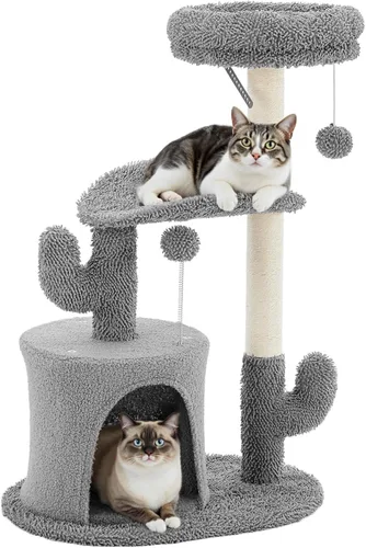 Miniatura 35 de DUMOS Torre grande de árbol para gatos de 66 pulgadas, torre alta de escalada para gatos de varios niveles con postes rascadores de sisal natural