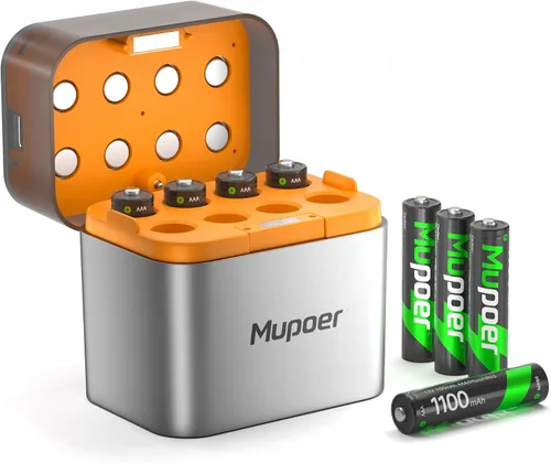 Miniatura 10 de Mupoer Paquete de 4 baterías AAA recargables, pilas recargables AAA de 1100 mAh NiMH, batería triple A recargable de 1.2 V, pilas recargables AAA