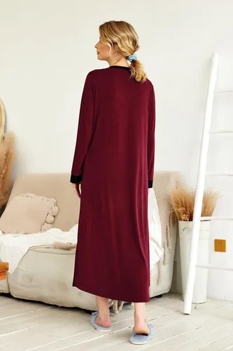 Miniatura 4 de Ekouaer Camisón largo para mujer con cuello en V, ropa de dormir de longitud completa con bolsillos