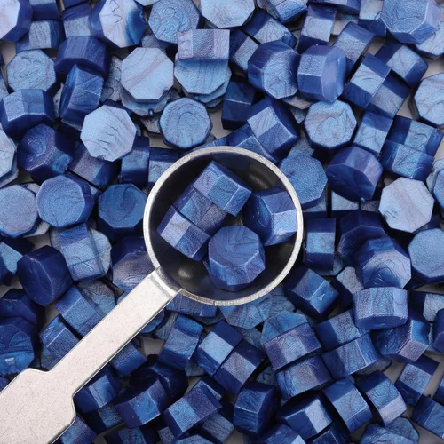 Miniatura 3 de Yoption 300 cuentas de cera de sellado azul brillante, cuentas de sello octágono vintage con 4 velas y 2 cucharas de fusión para sello de cera