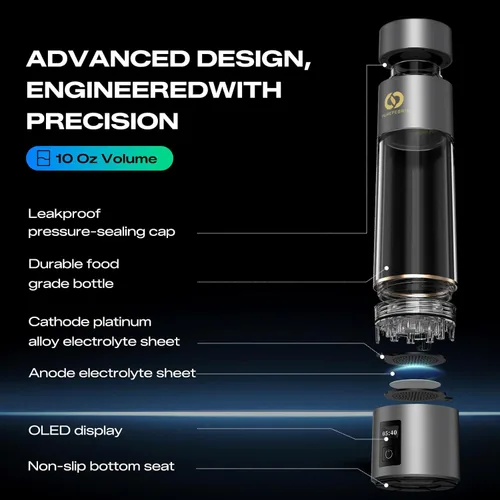 Miniatura 6 de PUREPEBRIX Botella de agua de hidrógeno – Máquina portátil de agua de hidrógeno 6400 PPB certificada por IHSA – Regalo de salud para padres, agua