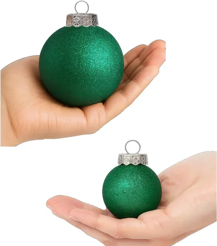 Miniatura 7 de Adornos de Navidad verdes – Juego de 32 piezas de decoraciones de plástico inastillables para árbol de Navidad, 16 bolas de nieve con purpurina