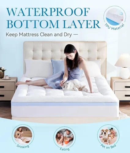 Miniatura 4 de BDEUS Cubrecolchón impermeable de doble capa de espuma viscoelástica de 3 pulgadas, tamaño individual, espuma viscoelástica de gel de 2 pulgadas más