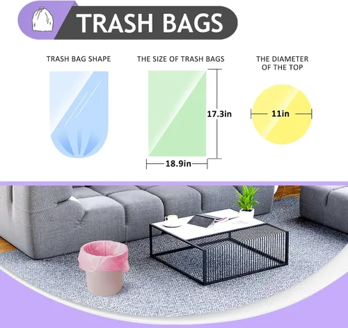 Miniatura 2 de Bolsas de basura pequeñas de 3 galones 120 unidades Bolsas de basura fuertes y coloridas, bolsas de basura pequeñas, forros para botes de basura