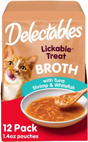 Miniatura 15 de Delectables Lickable Treat Savory Broth Senior 10+ Golosinas húmedas para gatos con pollo y atún reales, cobertura para alimentos, hidratante, sin