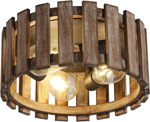 Miniatura 10 de Lámpara de techo de montaje empotrado de granja, lámpara de madera cerca del techo, accesorios de iluminación rústicos de pasillo para cocina