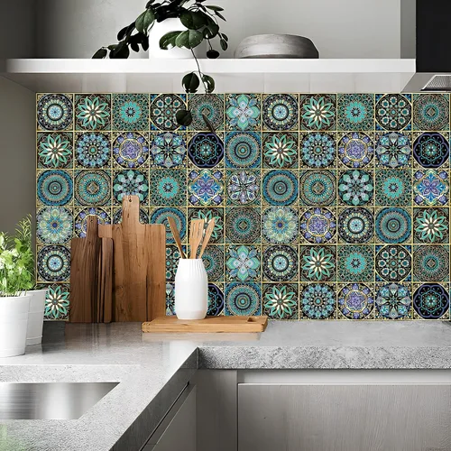 Miniatura 2 de 24 calcomanías para azulejos de despegar y pegar, decoración de bricolaje, calcomanías de azulejos de 4 x 4 en muro, impermeables, autoadhesivas