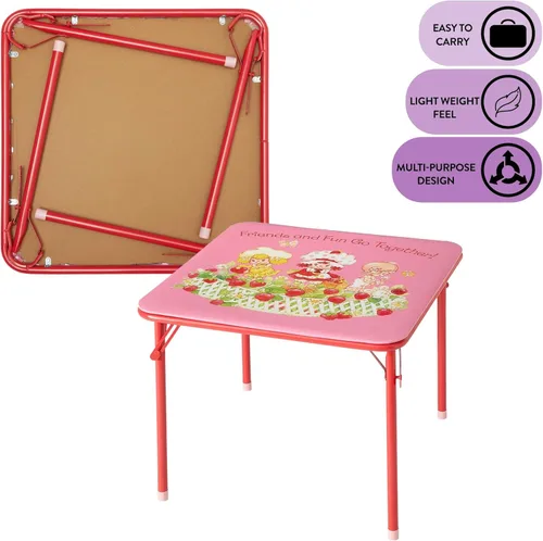 Miniatura 5 de Idea Nuova Juego de muebles de 3 piezas con 1 mesa cuadrada y 2 sillas plegables para niños, Strawberry Shortcake Tarta de Fresa
