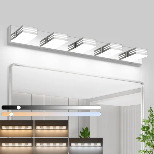 Miniatura 12 de Moderna lámpara LED para tocador de baño (3 luces, 24 pulgadas) (5CCT, regulable), negro mate moderno para pared de baño
