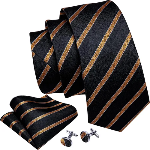 Miniatura 299 de Barry.Wang Juego de corbatas para hombre, corbata de seda a rayas, tejido a cuadros, gemelos formales, negocios, boda