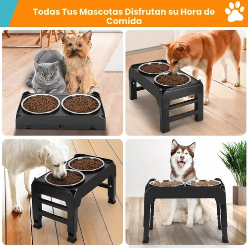 Miniatura 8 de COMESOON - Tazones elevados para perros, soporte elevado de 4 alturas ajustables con 2 tazones gruesos de acero inoxidable de 50 onzas, Negro