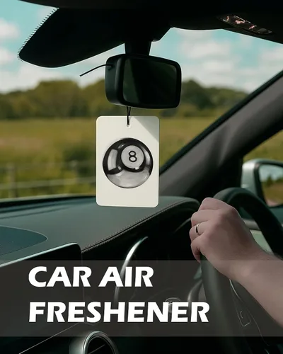 Miniatura 4 de Ambientador de Aire para Coche Retro Negro Femenino de Colonia 4 Piezas, Ambientador de Aire Colgante Moderno Lindo de Bola 8 de la Suerte Boleto