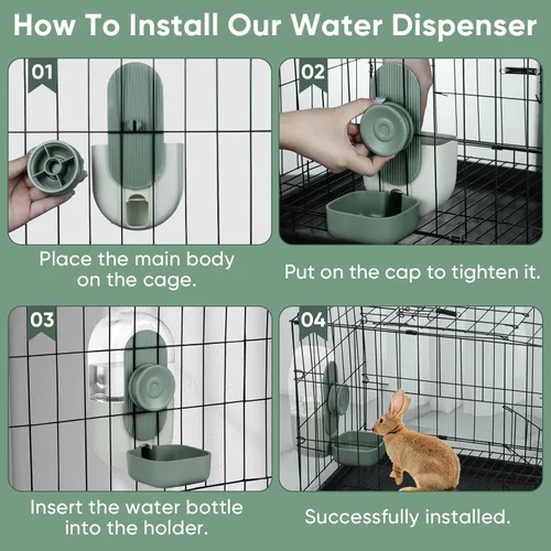 Miniatura 6 de Lemtrflo Dispensador de agua automático colgante de 28 onzas, botella de agua de conejo, conejillo de indias, hurón para jaula, adecuado para Verde