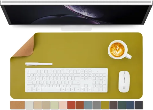 Miniatura 28 de Tapete de escritorio grande de corcho natural y cuero, tapete de escritorio ecológico, protector de escritorio de doble cara, tapete de teclado Café