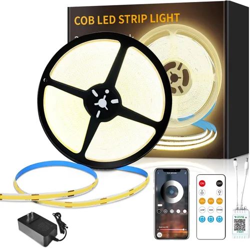 Miniatura 11 de COB - Tira de luces LED de 32.8 pies, 3000 K, blanco cálido, regulable, CC de 24 V, cinta de luces LED flexibles para dormitorio, con control remoto