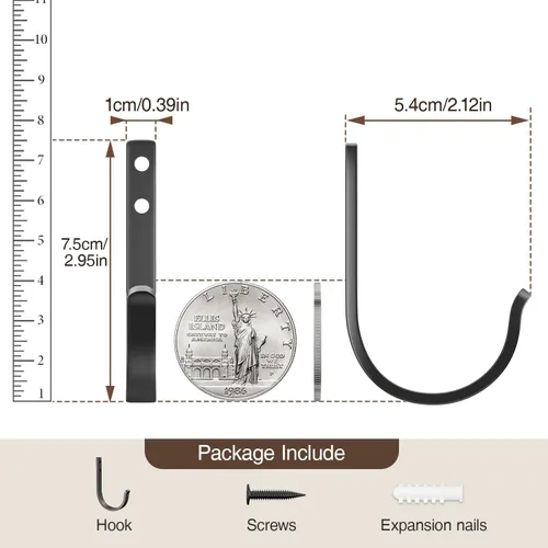 Miniatura 4 de Paquete de 10 Ganchos de Pared para Colgar Toalla/Abrigo - Colgador de Metal de 22LB con Tornillo para Montaje en Pared, para Exteriores, Armario