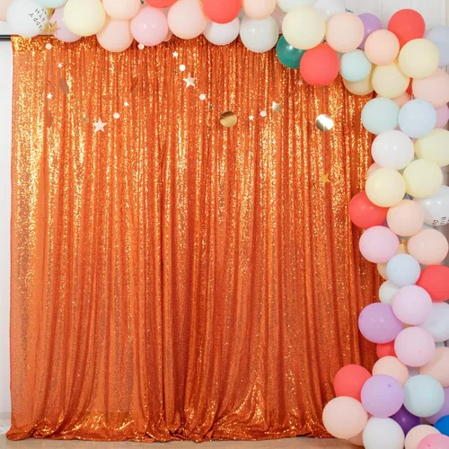 Miniatura 7 de ShinyBeauty Telón de fondo para cabina de fotos, la mejor opción, telón de fondo de lentejuelas de 4 x 6 pies, para bodas y eventos, tela de Naranja
