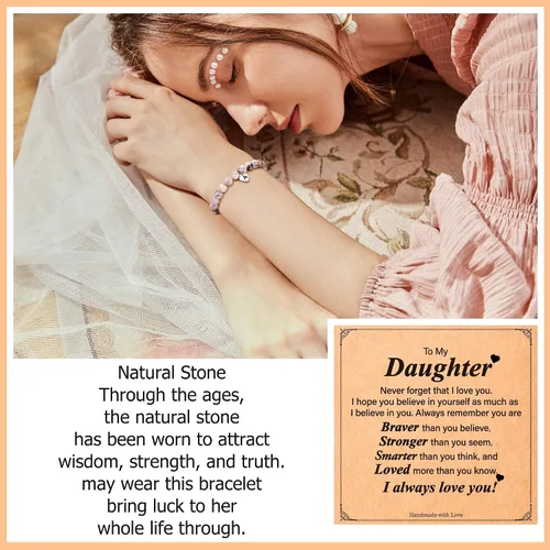 Miniatura 2 de M MOOHAM Christmas Gifts for DaughterGranddaughterDaughter in lawSisterSister in LawFriend - Pink Natural Stone Bracelet for Girls Birthday Gifts