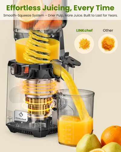 Miniatura 3 de LINKChef Exprimidor de prensa en frío – Exprimidor de 250 W, canal de alimentación grande de 5.12 pulgadas para frutas y verduras enteras