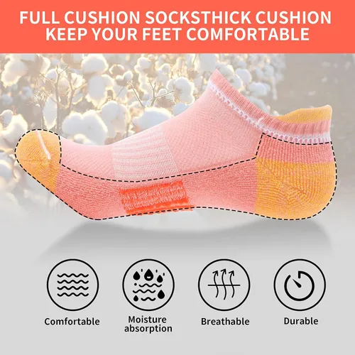 Miniatura 4 de BUDERMMY Calcetines de tobillo para mujer atléticos de algodón acolchados 6 pares de calcetines de entrenamiento para mujer