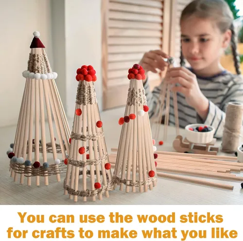 Miniatura 7 de Treela 100 varillas de madera para manualidades, varillas de madera sin terminar para manualidades, manualidades, clase de arte, carpintería
