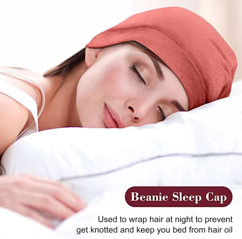 Miniatura 5 de 4 Pieces Satin Lined Beanie Cap Satin Sleep Lined Hat Slouchy Beanie Hat Night Silk Hair Cap for Women Men