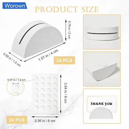 Miniatura 2 de Worown Paquete de 24 soportes de madera blanca para números de mesa, soportes semicirculares para decoración de bodas, fiestas, restaurantes Blanco