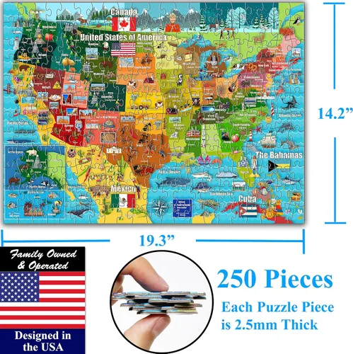 Miniatura 5 de Think2Master Mapa de Estados Unidos 250 piezas rompecabezas divertido juguete educativo para niños 8-10 10-12, escuela y familias. Gran regalo