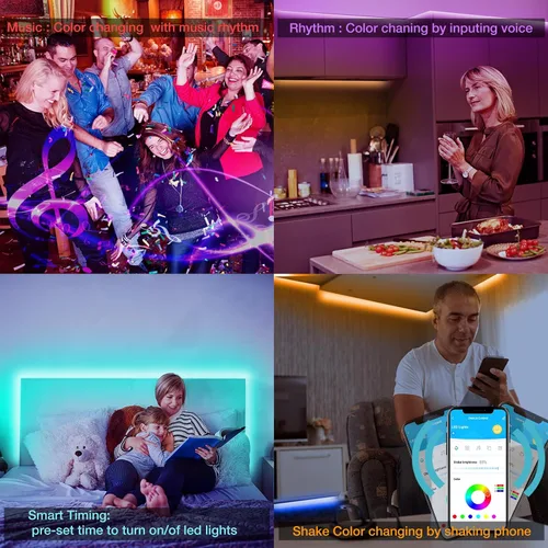 Miniatura 4 de DAYBETTER - Tira de luces LED RGB inteligentes, luces LED de 50 pies para dormitorio con control de aplicación, cambiantes, multicolor