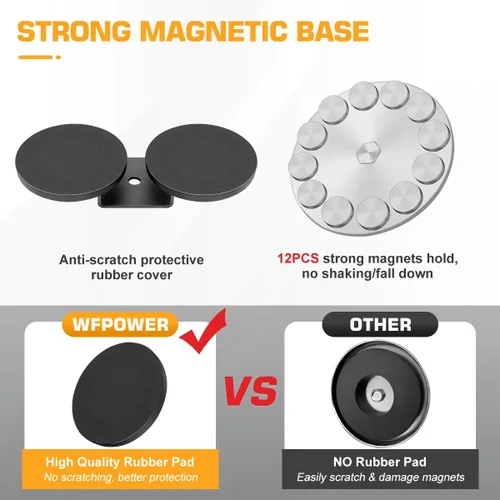 Miniatura 2 de WFPOWER Paquete de 2 soportes de base magnética fuerte para barra de luz, potente soporte de montaje magnético con almohadilla de goma para luz