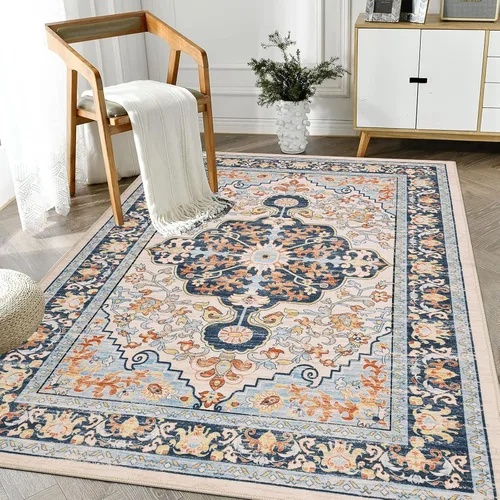 Miniatura 88 de U'Artlines Alfombra de Área Bohemia Lavable, 2x3 Pequeña Suave Antideslizante Vintage Felpudo para Puerta Frontal Interior Alfombra Verde