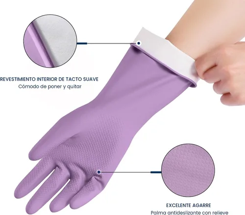 Miniatura 2 de Guantes de limpieza de goma para lavar platos, 4 pares de guantes de cocina reutilizables para lavar platos y limpieza del hogar, guantes de lavar