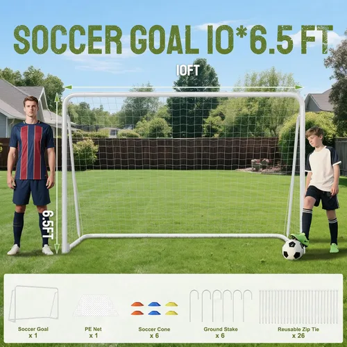 Miniatura 2 de DoCred Porterías de fútbol de 6x4/8x6/10x6.5/12x6/16x7/18x7/21x7/24x8 pies, portería de fútbol plegable de acero de tamaño completo para patio