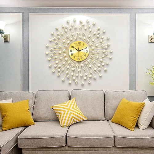 Miniatura 6 de Reloj de pared grande moderno, decorativo, de metal, de 24 pulgadas, silencioso, sin tictac, hecho a mano, de lujo, diseño de diamante, para sala
