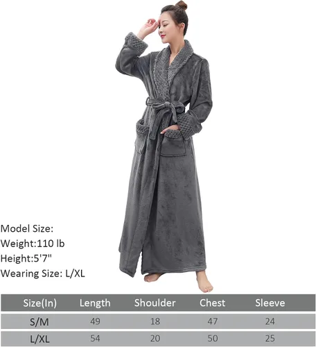 Miniatura 6 de Hellomamma Bata de baño larga para mujer, de felpa suave, de forro polar, camisón para mujer, pijama, ropa de dormir