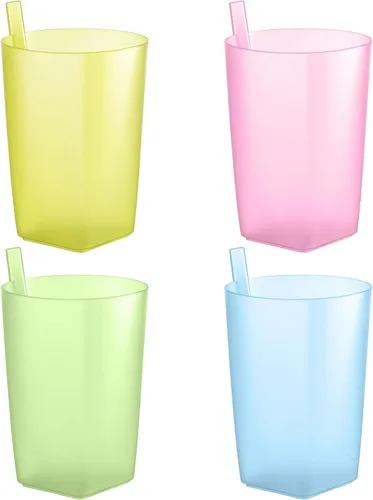 EXCEART Vasos para sorber de color caramelo para niños, paquete de 4 vasos con pajita para niños pequeños, vasos de agua reutilizables de gran