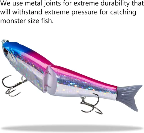 Miniatura 5 de Señuelos Bassdash SwimShad Glide articulados Swimbait Lubina Cachorro Salmón Trucha Almizclado Señuelo de Pesca Rosado/Plateado