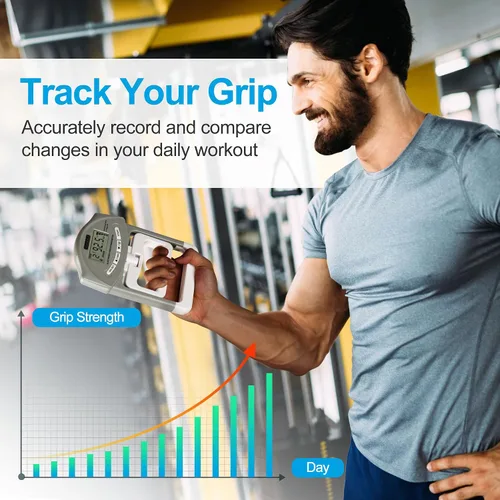 Miniatura 3 de Handeful Grip Strength Tester Trainer - Dynamometer Handgrip Measurer Meter, Handheld Strengthener Exerciser for Sports, School, and Home Use Gris